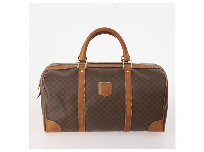 Céline Borsa Boston CELINE in tela Macadam e pelle PVC 3 Set Marrone Auth mr2452 - vista 2