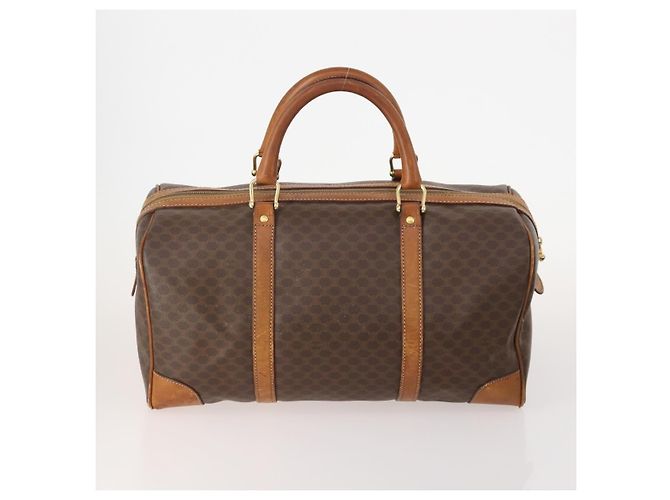 Céline Borsa Boston CELINE in tela Macadam e pelle PVC 3 Set Marrone Auth mr2452 - vista 3