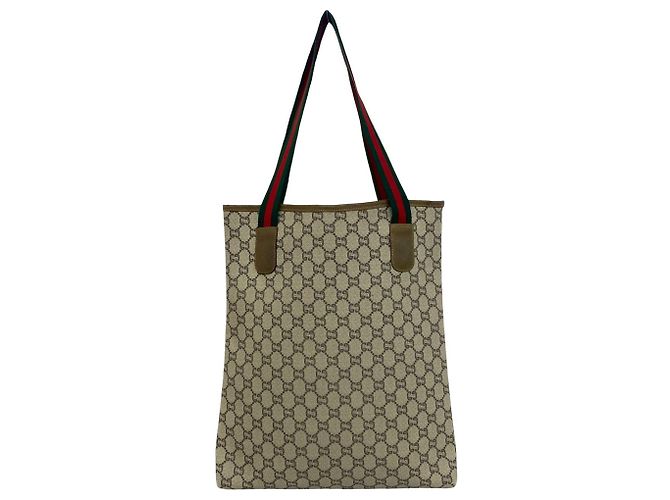 Gucci Old Sherry Line GG Muster Leder Tote Bag Braun Rot Grün - Ansicht 3