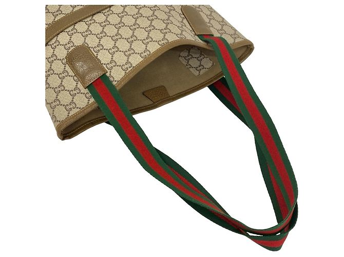 Gucci Old Sherry Line GG Muster Leder Tote Bag Braun Rot Grün - Ansicht 4