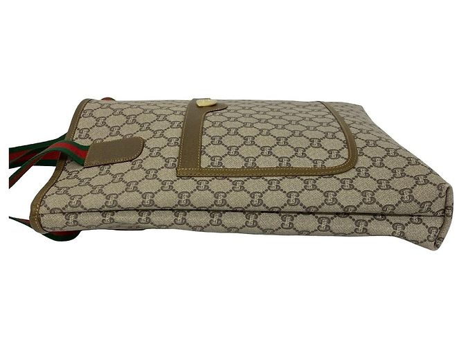 Gucci Old Sherry Line GG Muster Leder Tote Bag Braun Rot Grün - Ansicht 5