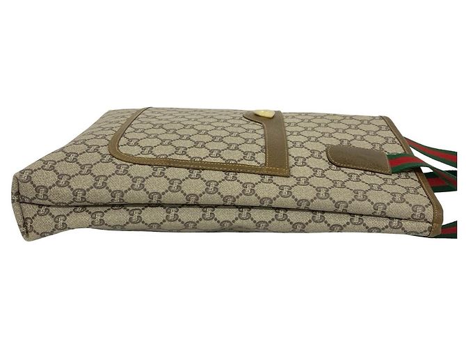 Gucci Old Sherry Line GG Muster Leder Tote Bag Braun Rot Grün - Ansicht 6