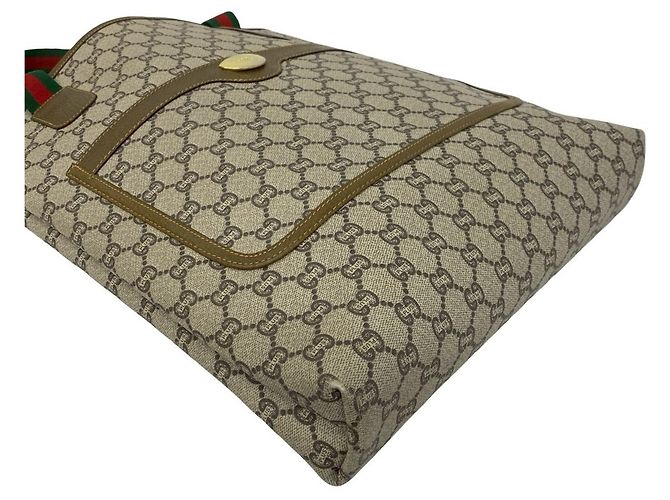 Gucci Old Sherry Line GG Muster Leder Tote Bag Braun Rot Grün - Ansicht 7