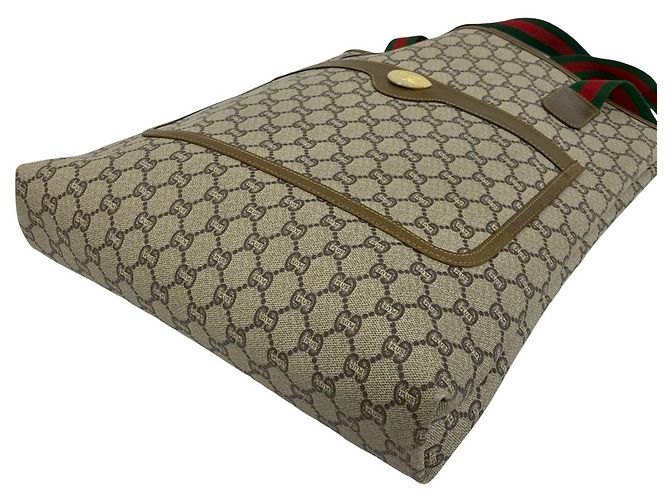 Gucci Old Sherry Line GG Muster Leder Tote Bag Braun Rot Grün - Ansicht 8