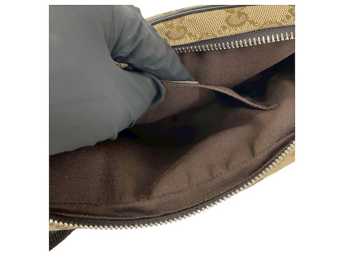 Gucci GG Logo Muster Canvas Leder Pouch Braun - Ansicht 10