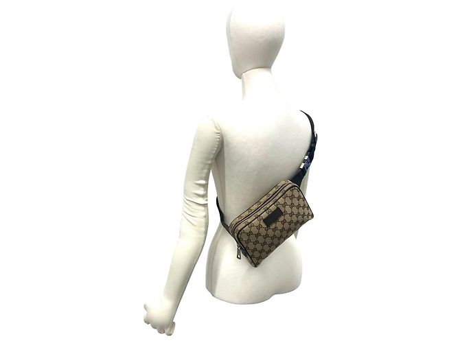 Gucci GG Logo Muster Canvas Leder Pouch Braun - Ansicht 2