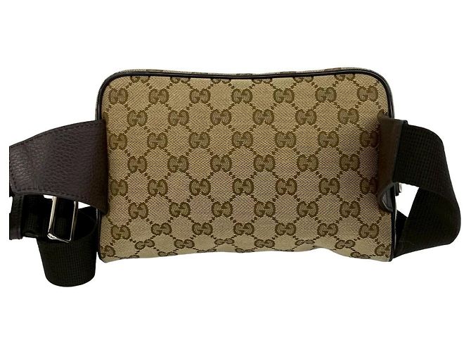 Gucci GG Logo Muster Canvas Leder Pouch Braun - Ansicht 3