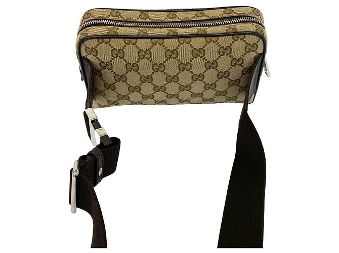 Gucci GG Logo Muster Canvas Leder Pouch Braun - Ansicht 4