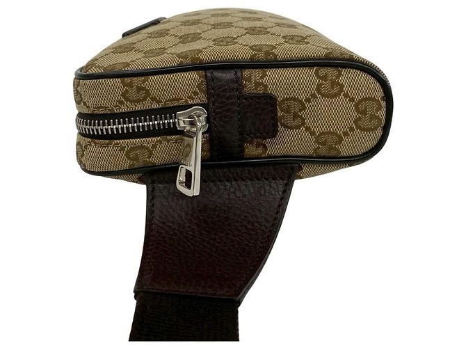 Gucci GG Logo Muster Canvas Leder Pouch Braun - Ansicht 5