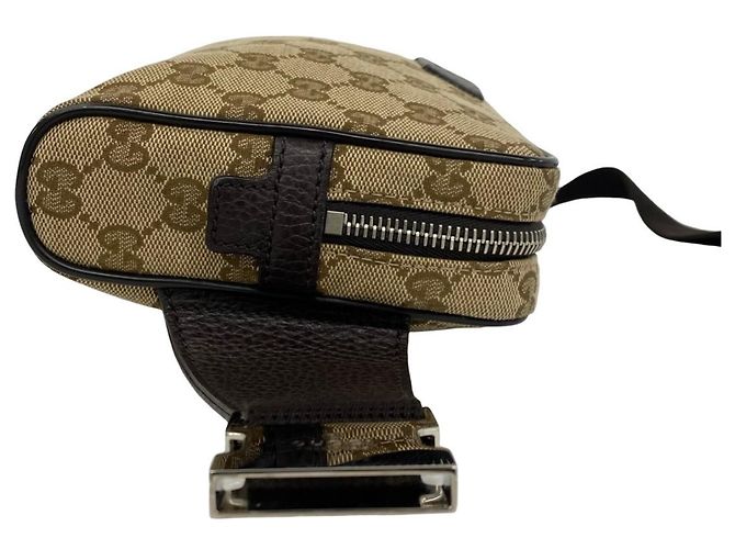 Gucci GG Logo Muster Canvas Leder Pouch Braun - Ansicht 6