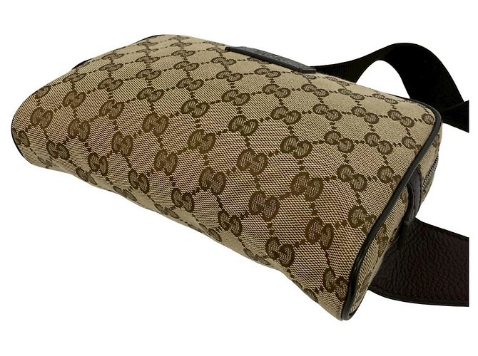 Gucci GG Logo Muster Canvas Leder Pouch Braun - Ansicht 8