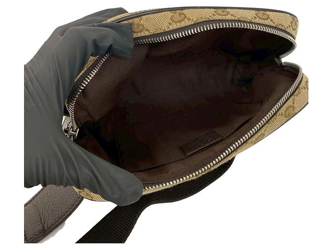 Gucci GG Logo Muster Canvas Leder Pouch Braun - Ansicht 9