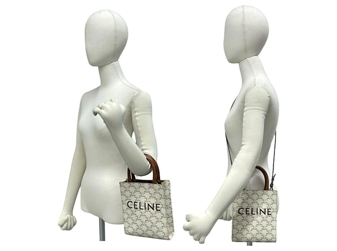 Céline Celine Mini Vertikaler Cabas Handbag Braun Weiß - Ansicht 2