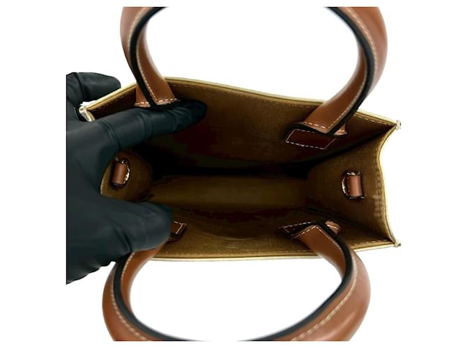 Céline Celine Mini Vertikaler Cabas Handbag Braun Weiß - Ansicht 9