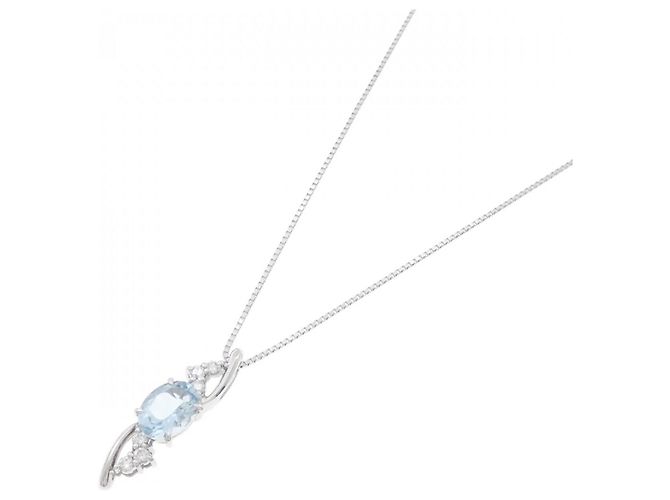 Autre Marque Au750 Aquamarine Diamond Necklace Silvery - view 2