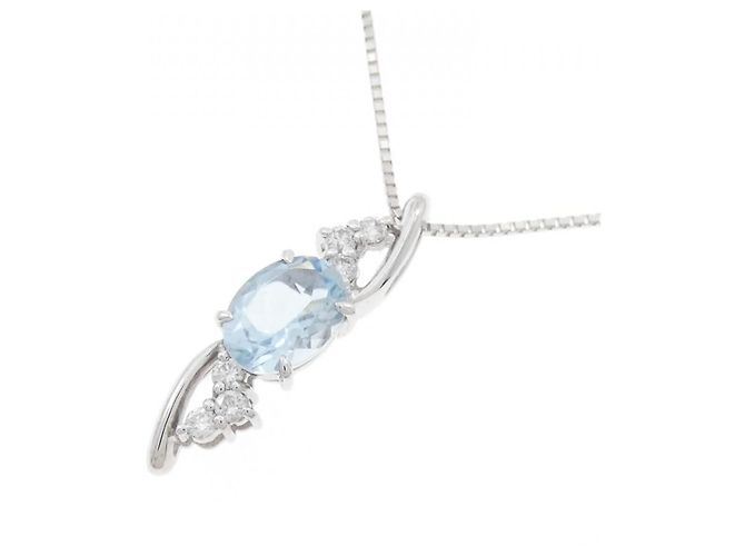 Autre Marque Au750 Aquamarine Diamond Necklace Silvery - view 3