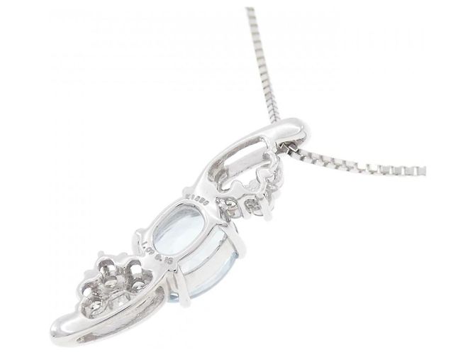 Autre Marque Au750 Aquamarine Diamond Necklace Silvery - view 4