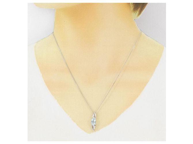 Autre Marque Au750 Aquamarine Diamond Necklace Silvery - view 6