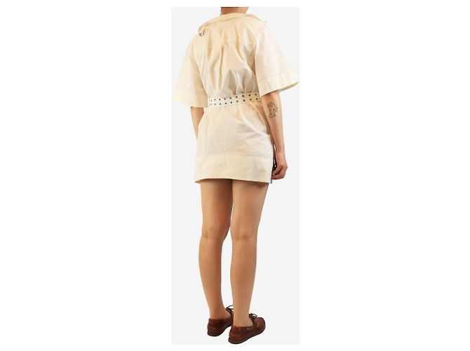 Ganni Minivestido de algodón marfil con cinturón - talla UK 8 Blanco - vista 2