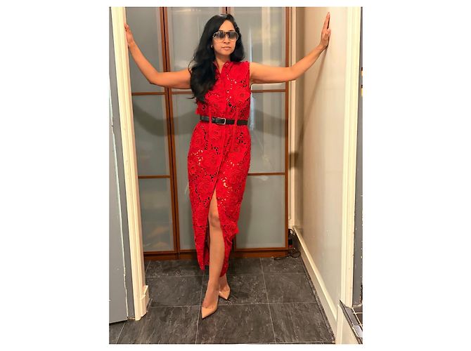 Vestido midi Prada rojo de encaje de guipur y algodón con cinturón Roja - vista 9