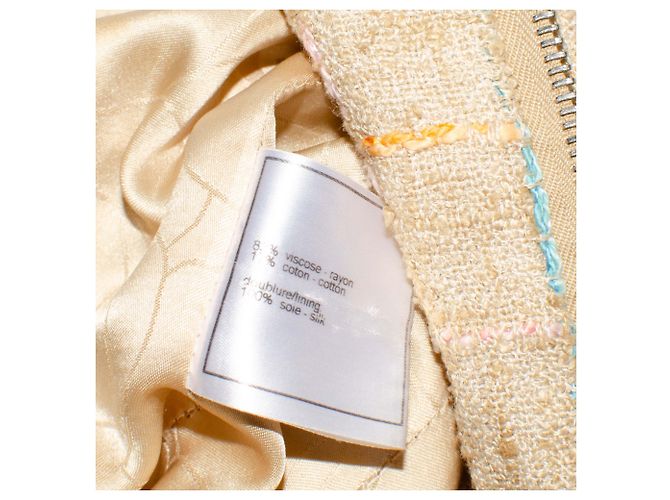 Giacca in tweed Chanel con zip Rosa Beige Giallo Blu chiaro - vista 10
