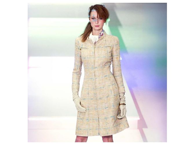 Giacca in tweed Chanel con zip Rosa Beige Giallo Blu chiaro - vista 11