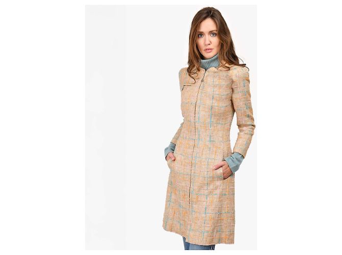 Giacca in tweed Chanel con zip Rosa Beige Giallo Blu chiaro - vista 12