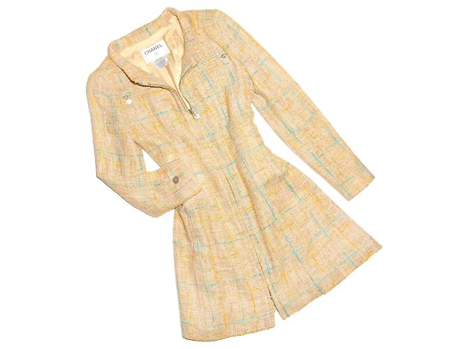 Giacca in tweed Chanel con zip Rosa Beige Giallo Blu chiaro - vista 3