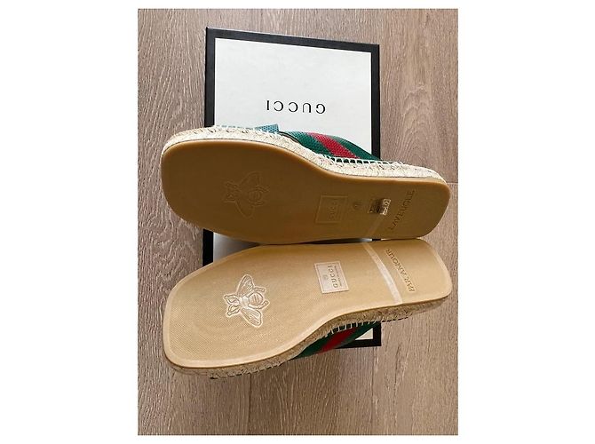 Gucci Ciabatte Espadrilles in Pelle Verde e Rossa Rosso - vista 4