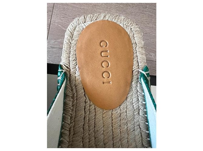 Gucci Ciabatte Espadrilles in Pelle Verde e Rossa Rosso - vista 7