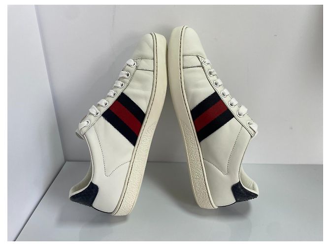Gucci Ace Sneakers in pelle con banda Web e dettaglio serpente Bianco - vista 6