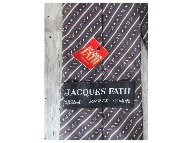 Jacques Fath Cravatta in seta marrone a righe Bianco - vista 2