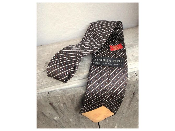 Jacques Fath Cravatta in seta marrone a righe Bianco - vista 6