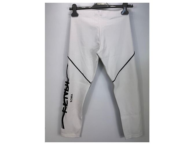 Fendi Roma Leggings brancos com debrum preto - vista 3