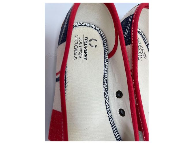 Fred Perry Southsea Deckchairs Canvas Ballerinas Weiß Rot Dunkelblau - Ansicht 5