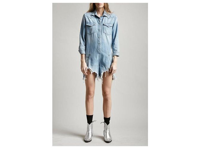 R13 Mono Corto de Denim Distressed Azul - vista 4