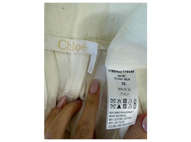 Short de cintura alta Chloé em algodão e linho Branco - vista 3