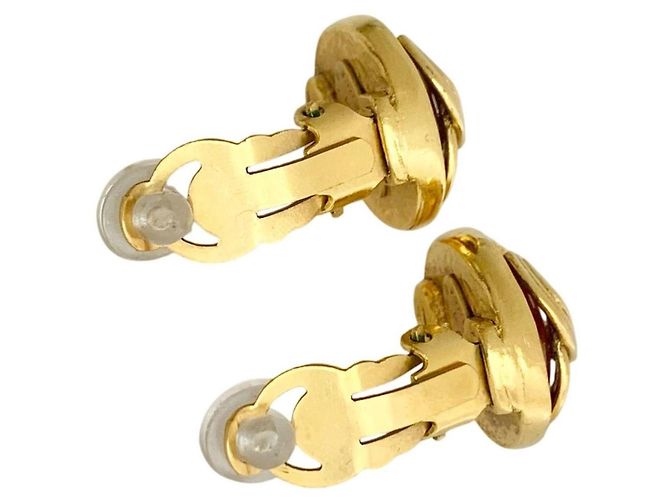 Orecchini Chanel CC Logo Gripoix Rossi Rosso D'oro - vista 4