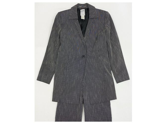 Céline Celine Conjunto de Blazer e Calças com Risca de Giz Preto Cinza - vista 2