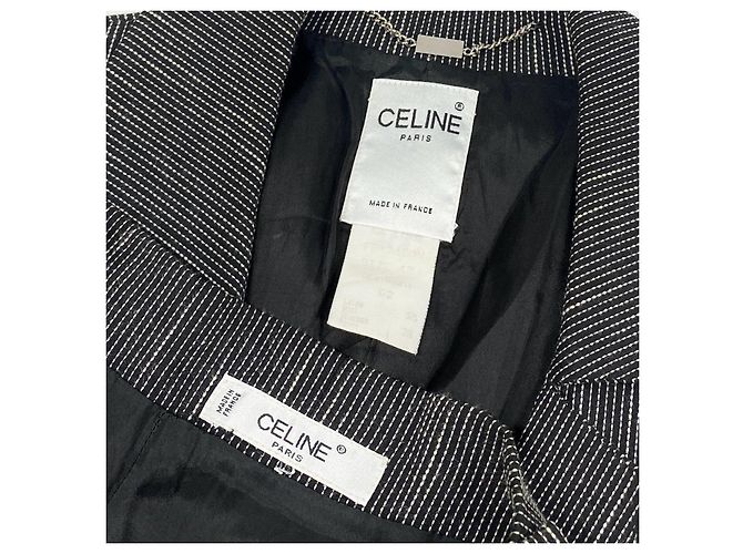 Céline Celine Conjunto de Blazer e Calças com Risca de Giz Preto Cinza - vista 3