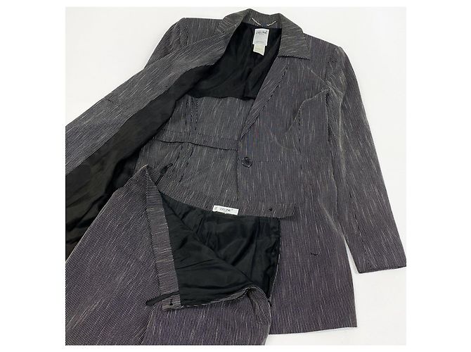 Céline Celine Conjunto de Blazer e Calças com Risca de Giz Preto Cinza - vista 4