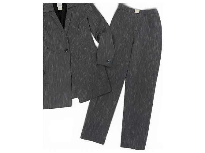 Céline Celine Conjunto de Blazer e Calças com Risca de Giz Preto Cinza - vista 5