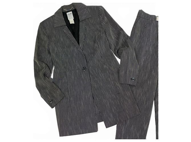 Céline Celine Conjunto de Blazer e Calças com Risca de Giz Preto Cinza - vista 6
