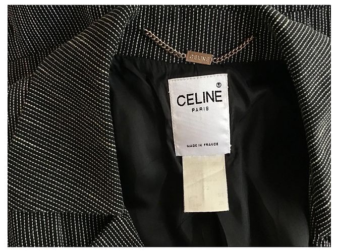 Céline Celine Conjunto de Blazer e Calças com Risca de Giz Preto Cinza - vista 8