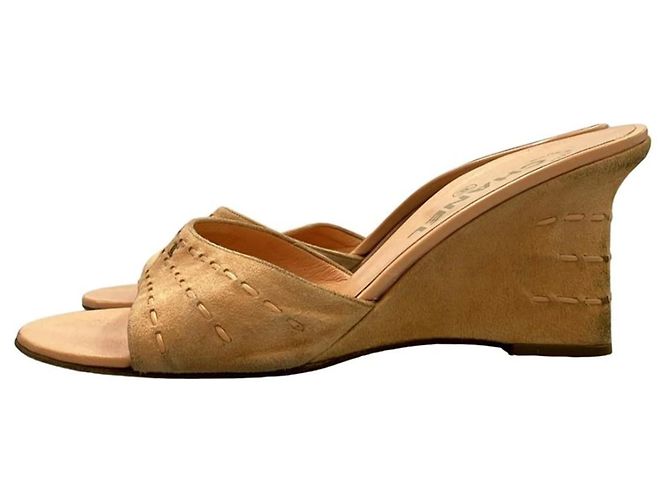 Chanel Mule con zeppa in scamosciato beige - vista 3