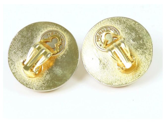 Orecchini a clip Hermès in pelle e metallo color oro motivo diamante D'oro - vista 2