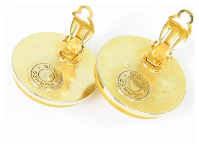 Orecchini a clip Hermès in pelle e metallo color oro motivo diamante D'oro - vista 3