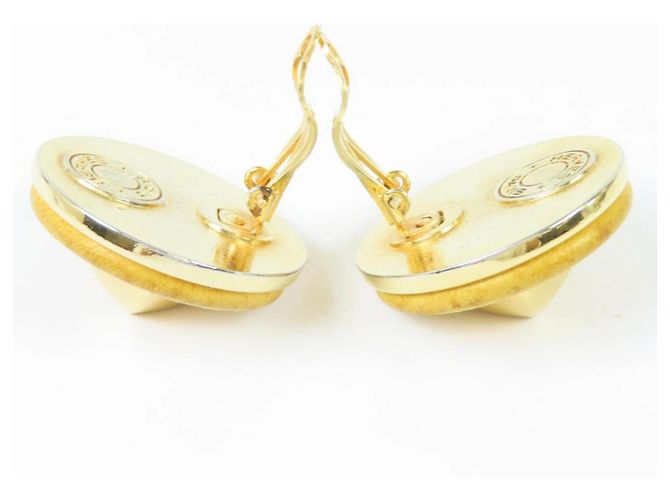 Orecchini a clip Hermès in pelle e metallo color oro motivo diamante D'oro - vista 4