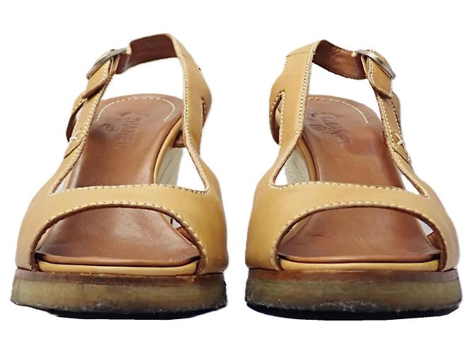 Chanel Sandali zeppa in pelle tan Marrone - vista 7