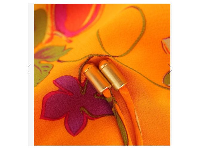 Céline Celine Mono de seda estampado floral naranja Rosa Verde - vista 10